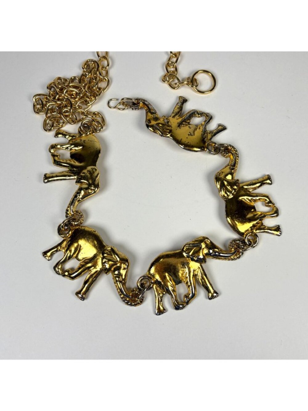 Vintage Gold Tone Metal Elephant Shape Charms Chain Link Waist Belt Adjustable - Picture 4 of 7